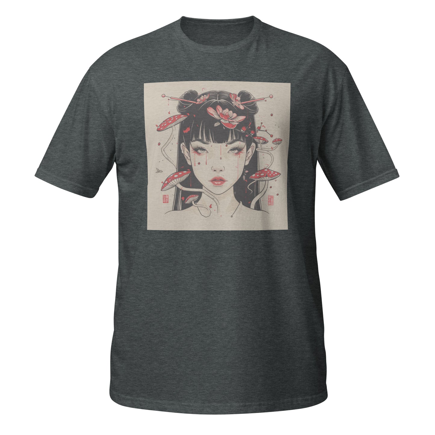 Sepia Mushroom Ink Tattoo Anime Girl Unisex Tee