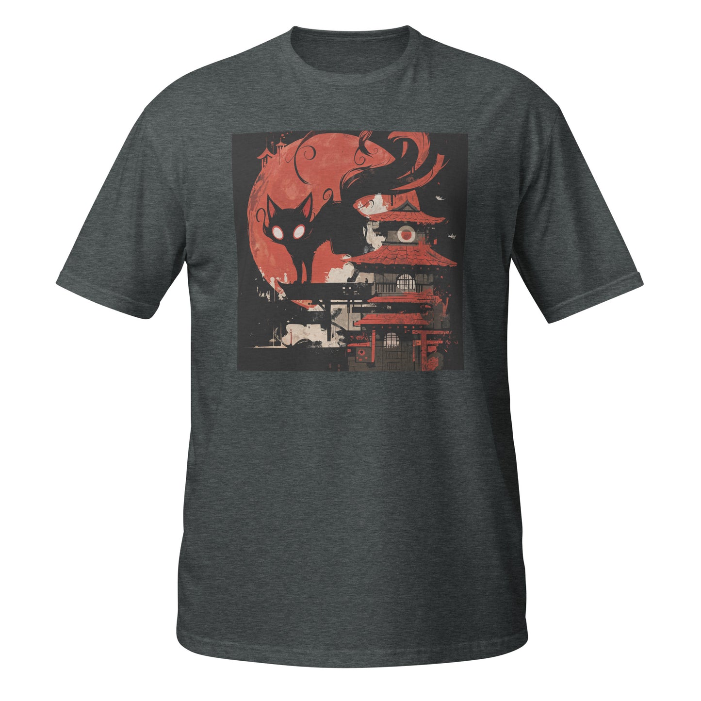 Shadow Cat Japan Building Red Moon Unisex Tee