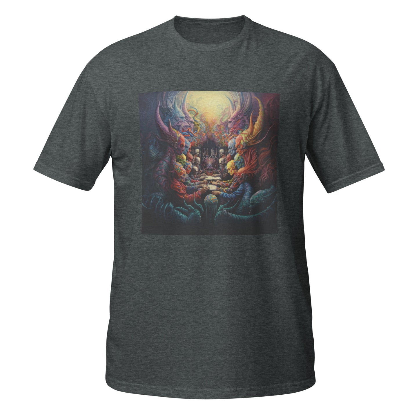 Alien DMT Entities at Table Unisex Tee – Psychedelic Sci-Fi Graphic T-Shirt on Soft Cotton