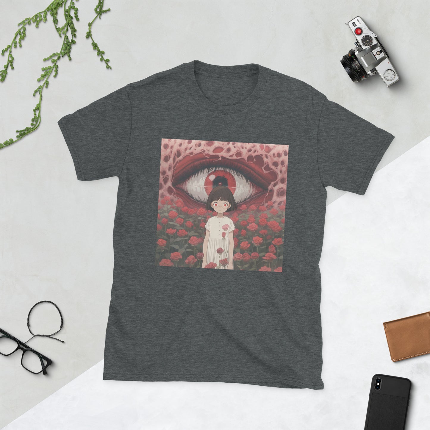 Horror Eye Girl Rose Field Fractal Anime Unisex Tee