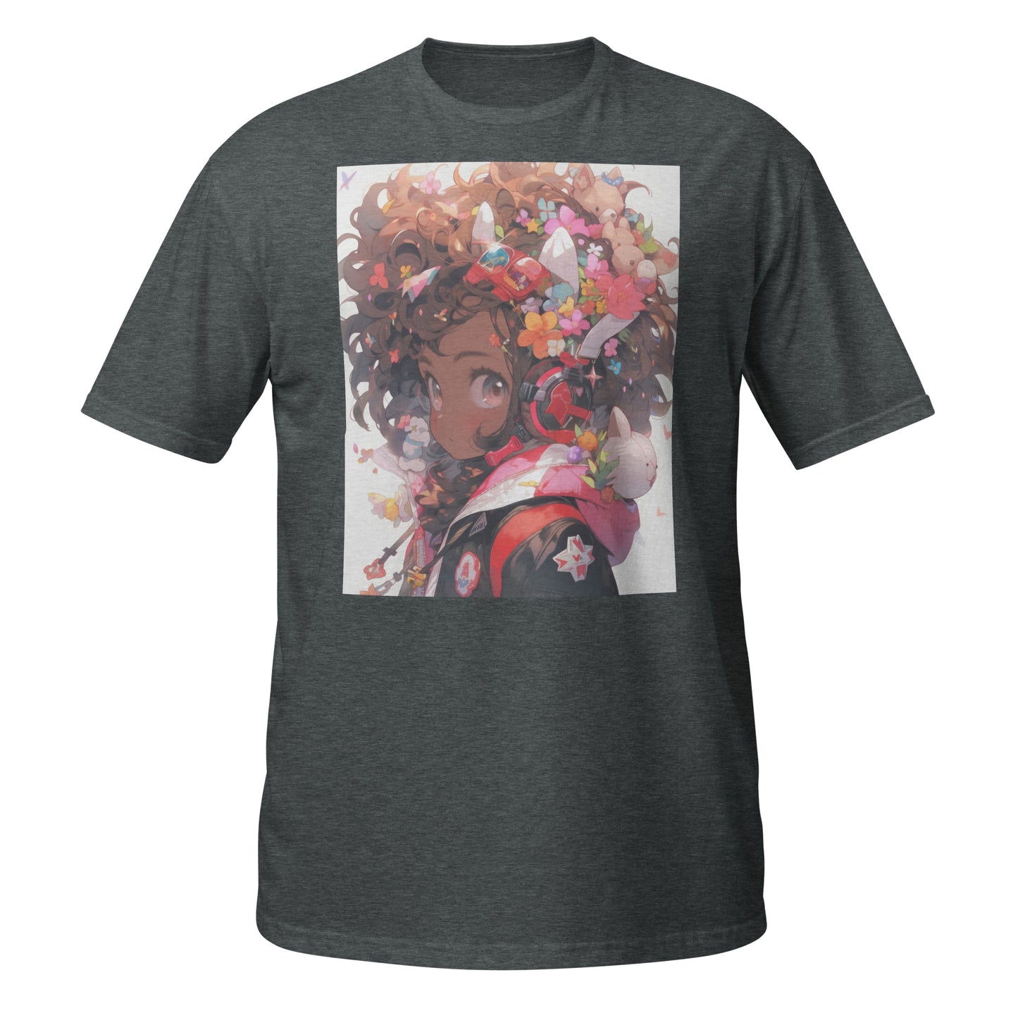 Anime Girl Kawaii Color Pop Unisex Tee – Tan Curly Hair Graphic T-Shirt on Soft Cotton