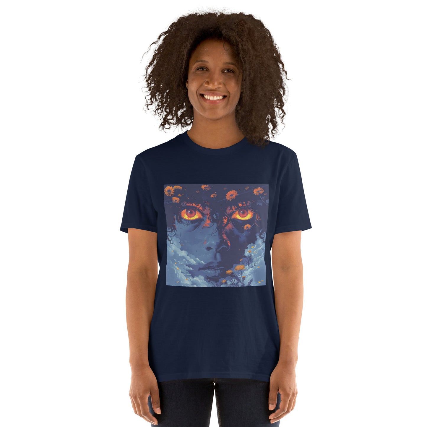 Blue Glow Eye Face in Clouds Reflection Sky Azul NavyUnisex Tee