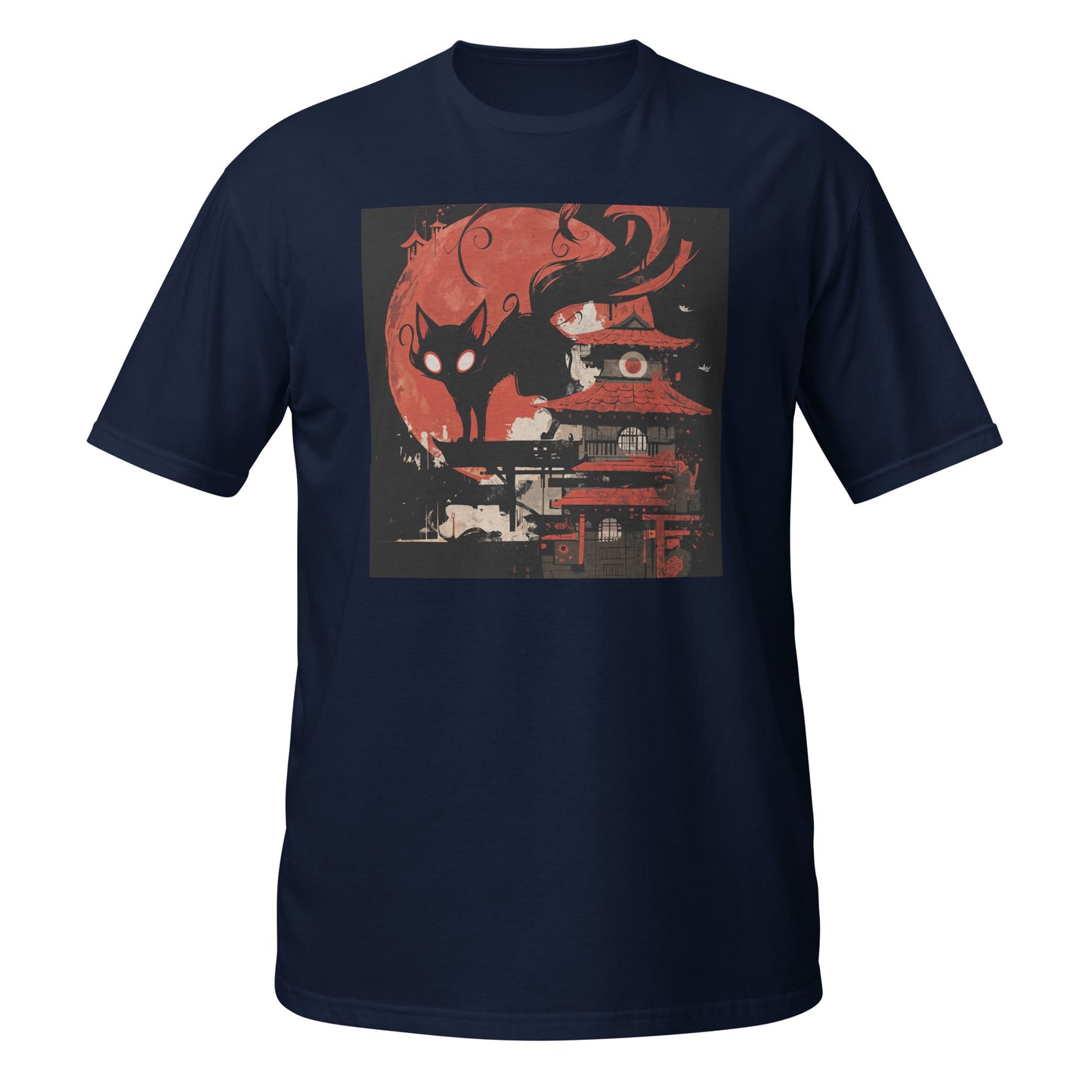Shadow Cat Japan Building Red Moon Unisex Tee