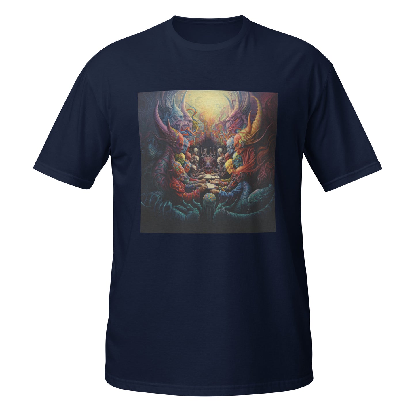 Alien DMT Entities at Table Unisex Tee – Psychedelic Sci-Fi Graphic T-Shirt on Soft Cotton