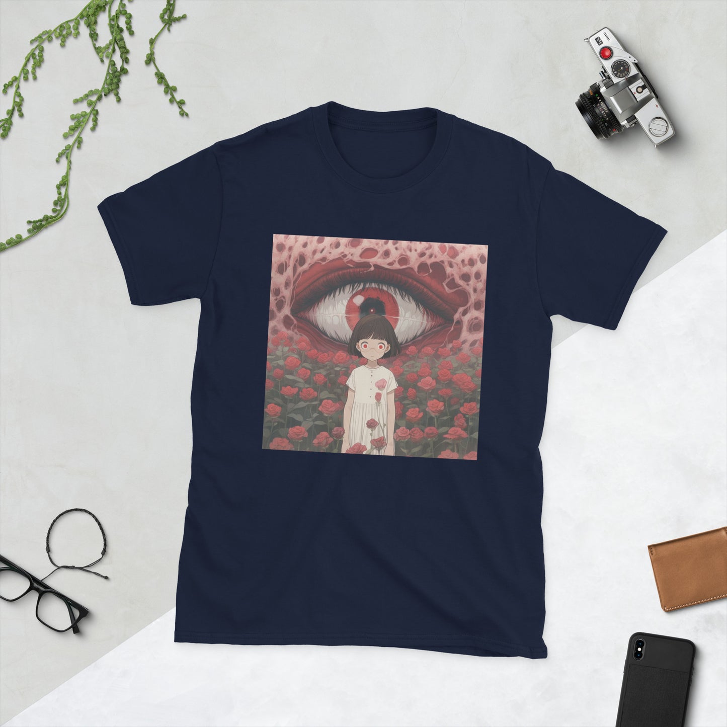 Horror Eye Girl Rose Field Fractal Anime Unisex Tee