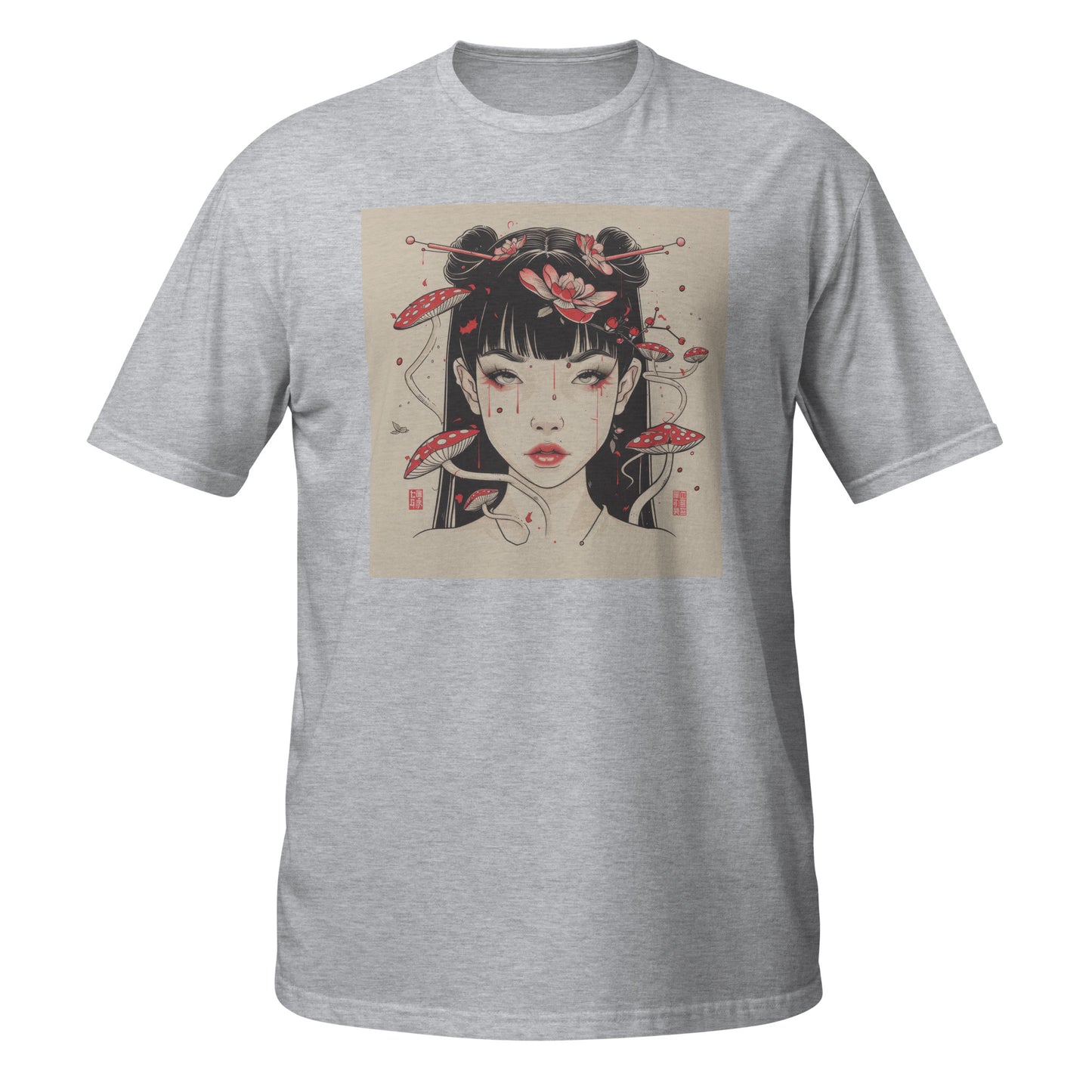 Sepia Mushroom Ink Tattoo Anime Girl Unisex Tee