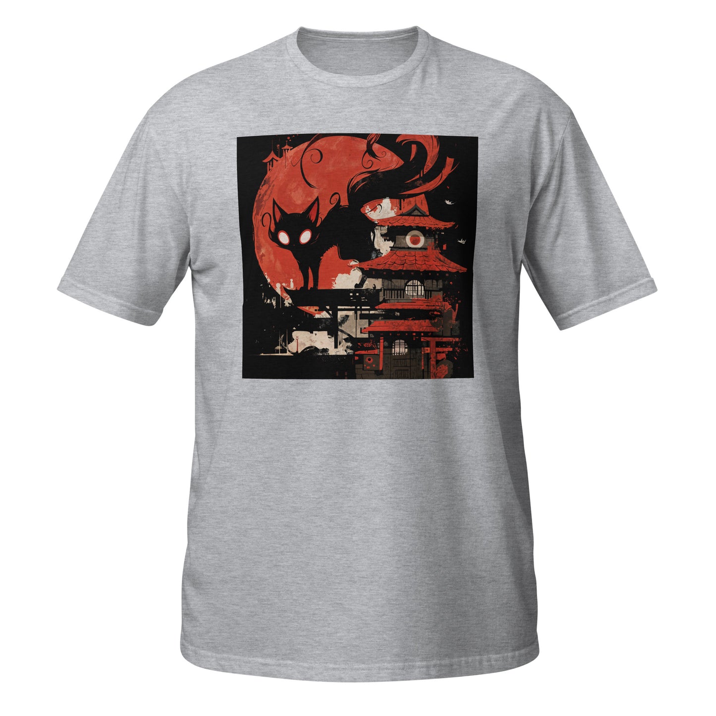 Shadow Cat Japan Building Red Moon Unisex Tee