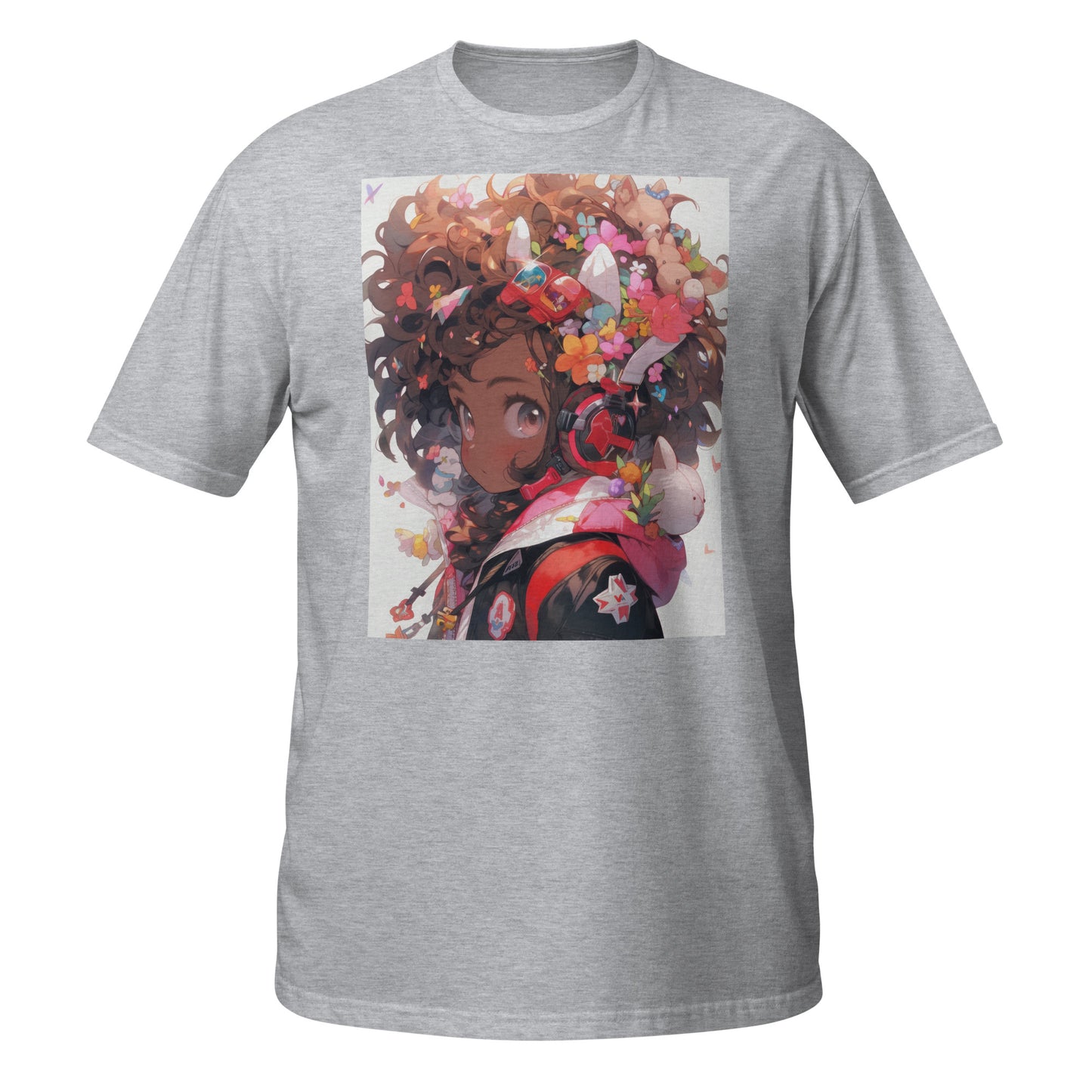 Anime Girl Kawaii Color Pop Unisex Tee – Tan Curly Hair Graphic T-Shirt on Soft Cotton