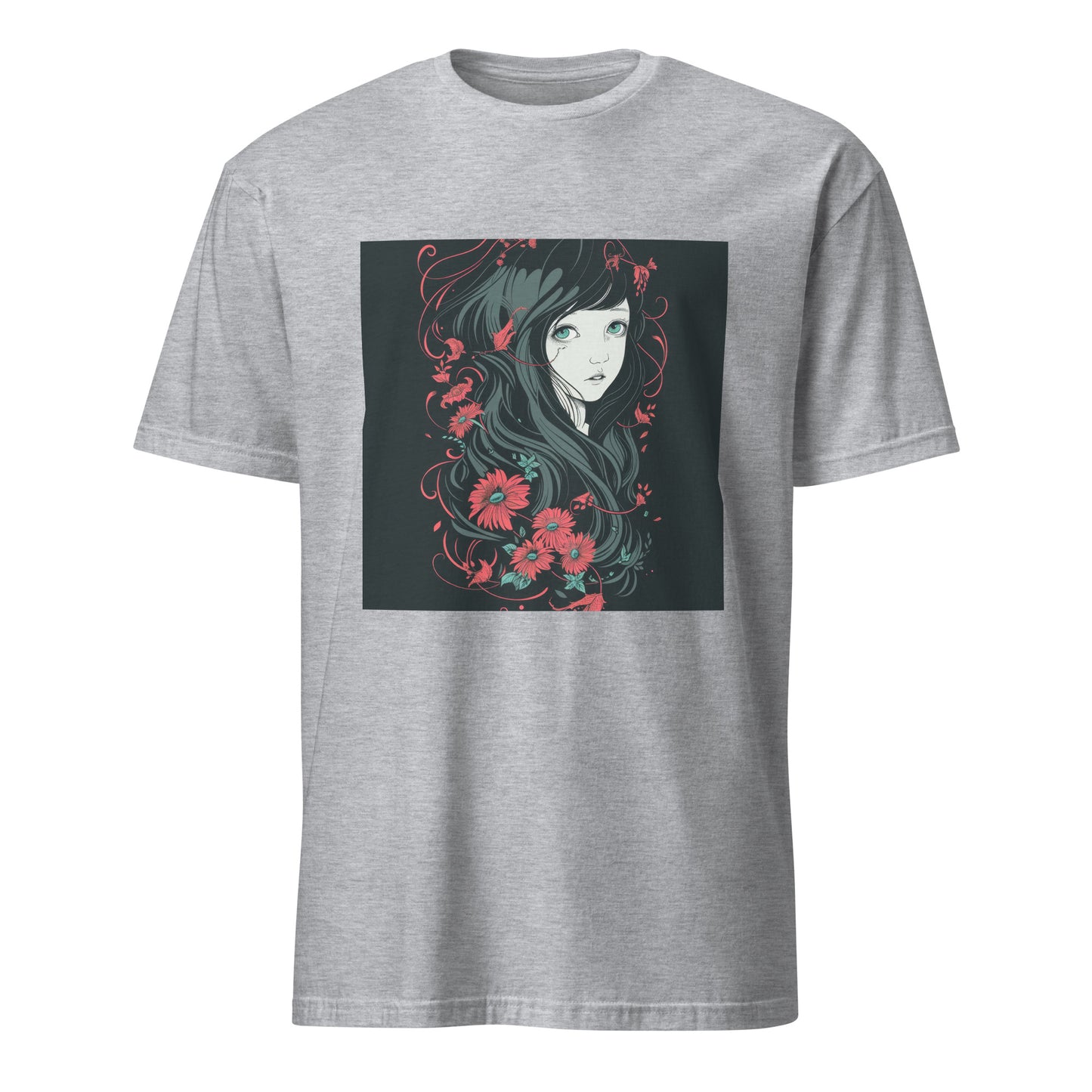 Black Charcoal Grey Floral Girl Profile Anime Unisex Tee