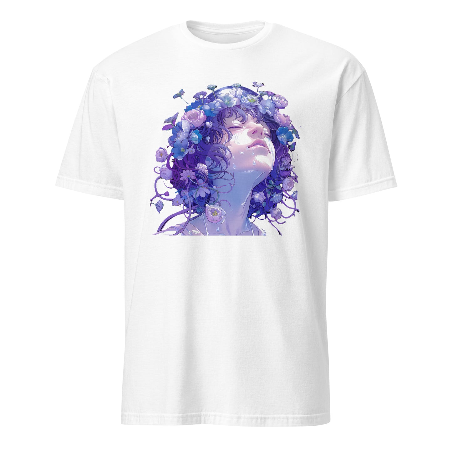 Blue Purple Floral Water Drip Face Woman Goddess LadyUnisex Tee