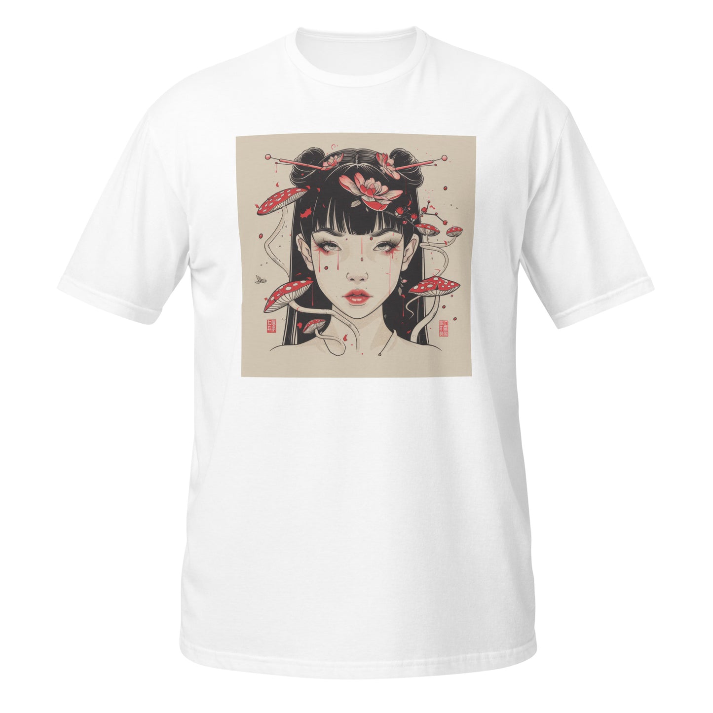 Sepia Mushroom Ink Tattoo Anime Girl Unisex Tee
