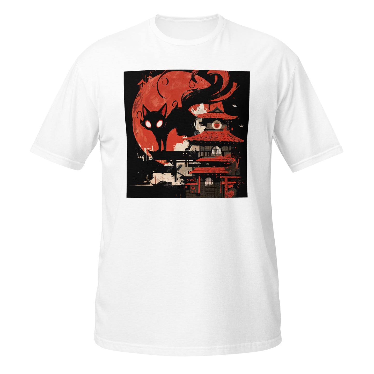 Shadow Cat Japan Building Red Moon Unisex Tee