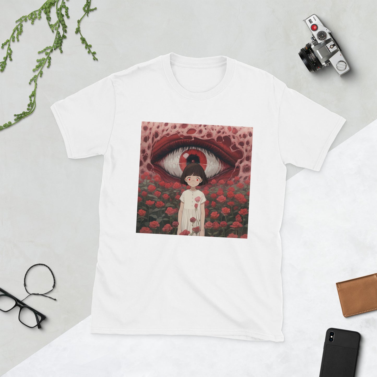 Horror Eye Girl Rose Field Fractal Anime Unisex Tee