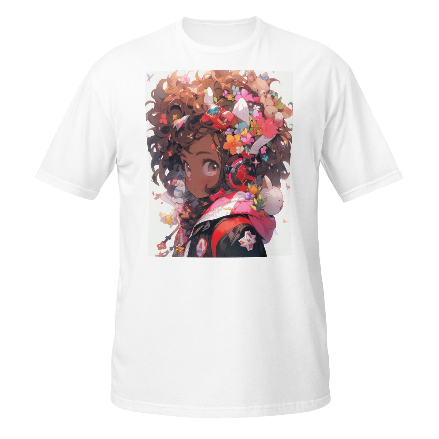 Anime Girl Kawaii Color Pop Unisex Tee – Tan Curly Hair Graphic T-Shirt on Soft Cotton