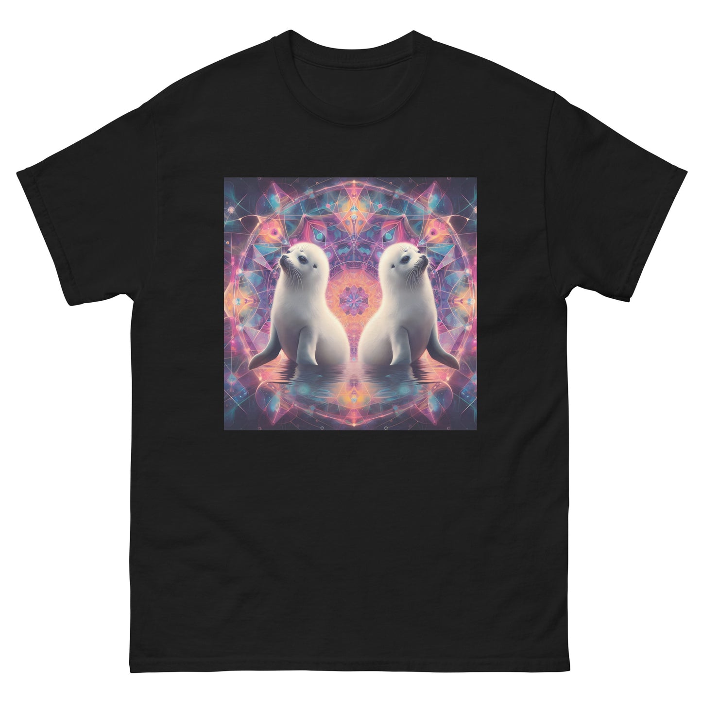 Baby Seal Harp Purple Fractal Festival Sacred Geometry Chakra Unisex Tee