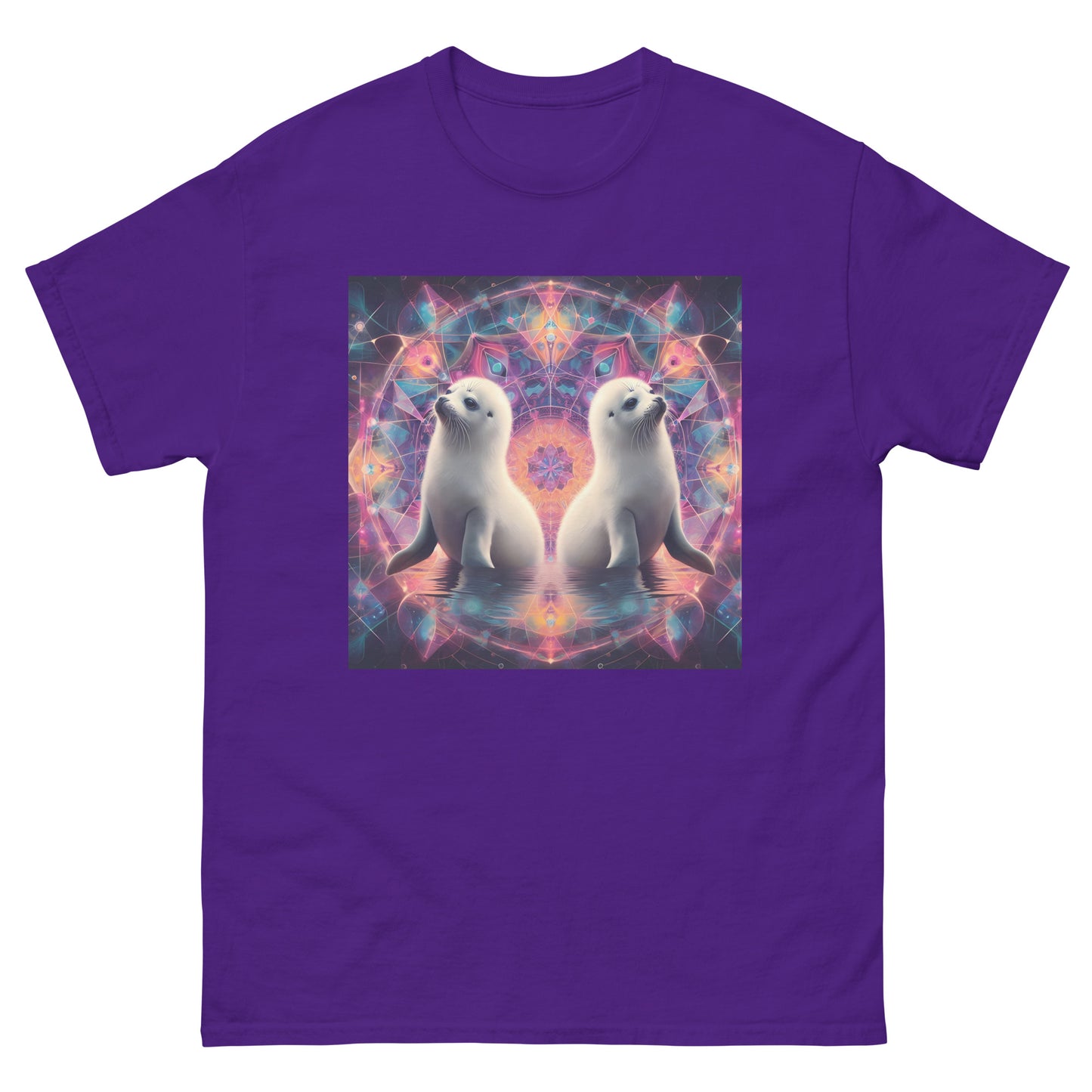 Baby Seal Harp Purple Fractal Festival Sacred Geometry Chakra Unisex Tee