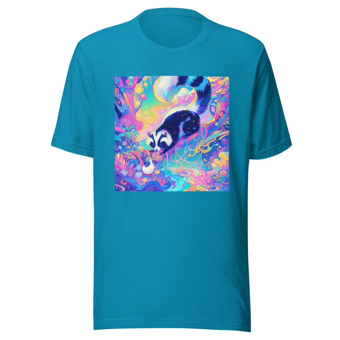 Goose Racoon Encounter Pastel Color Lake Tree branch Psychedelia Unisex Tee