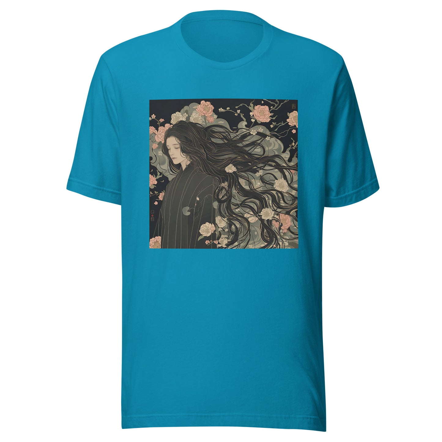 Floral Grey Elegant Kimono Man long hair Unisex Tee