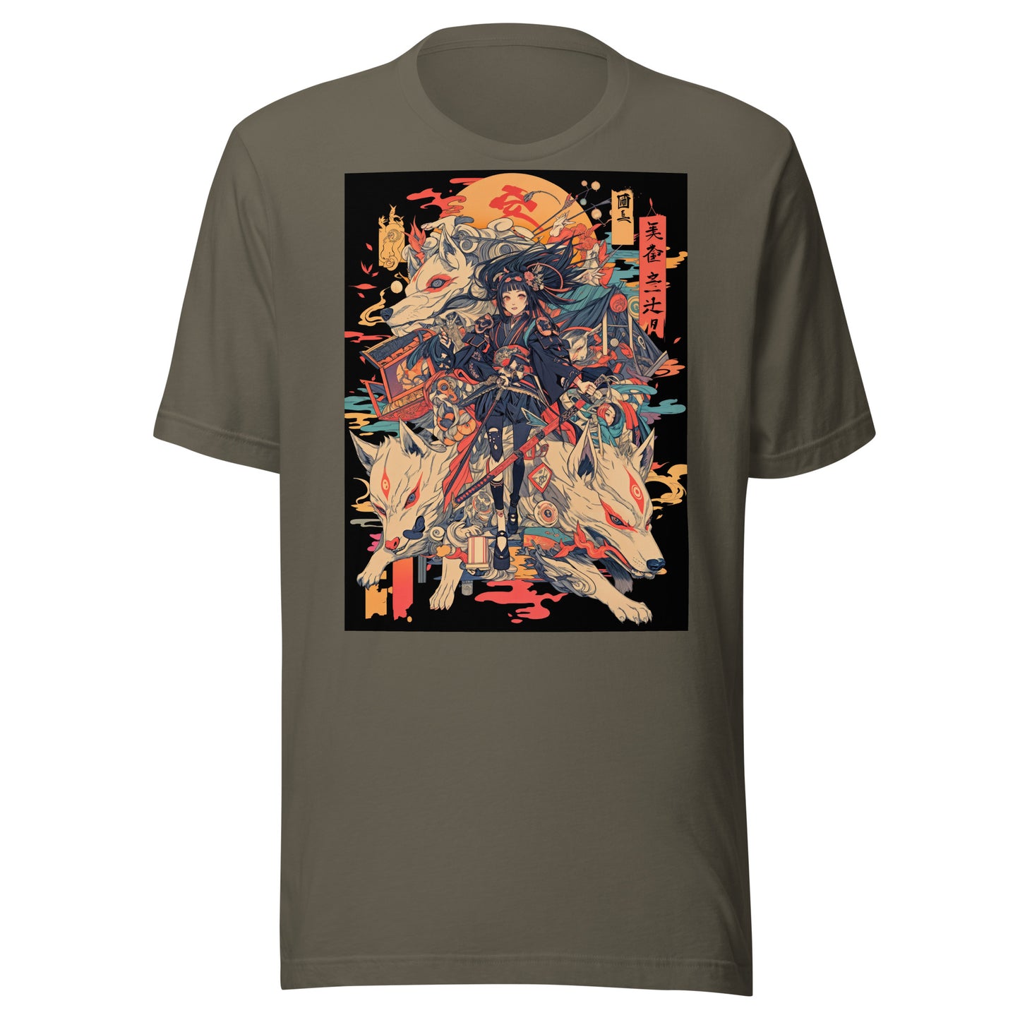 Sepia Fox Yokai Samurai Scroll Girl Unisex Tee