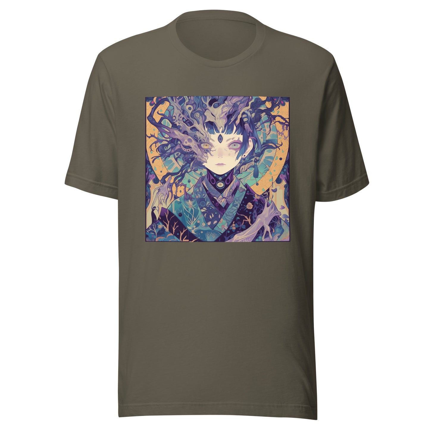 Purple Mustard Yellow Fractal anime avant kimono yuko mystique goddess lady woman Unisex Tee