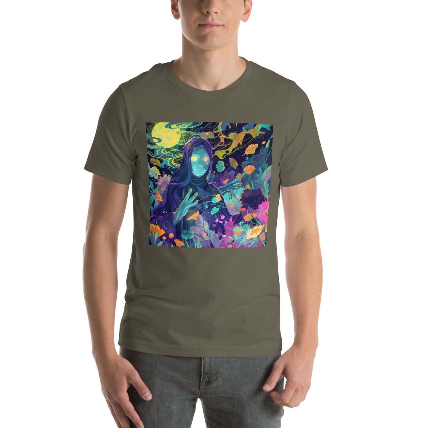 Cloaked Night Figure in Floral Garden Unisex Tee