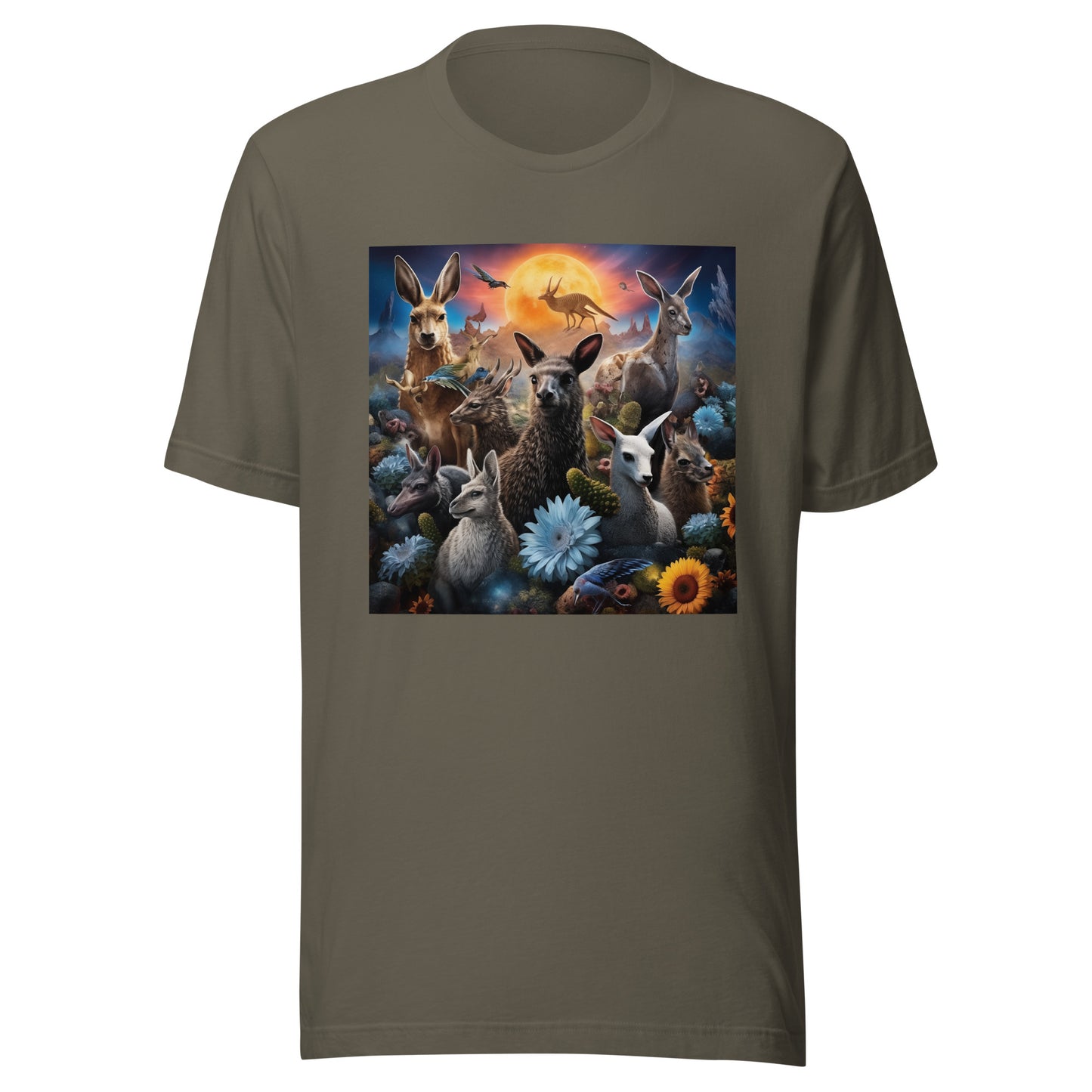 Woodland Deer Rabbits Sunflower Sunset Unisex Tee