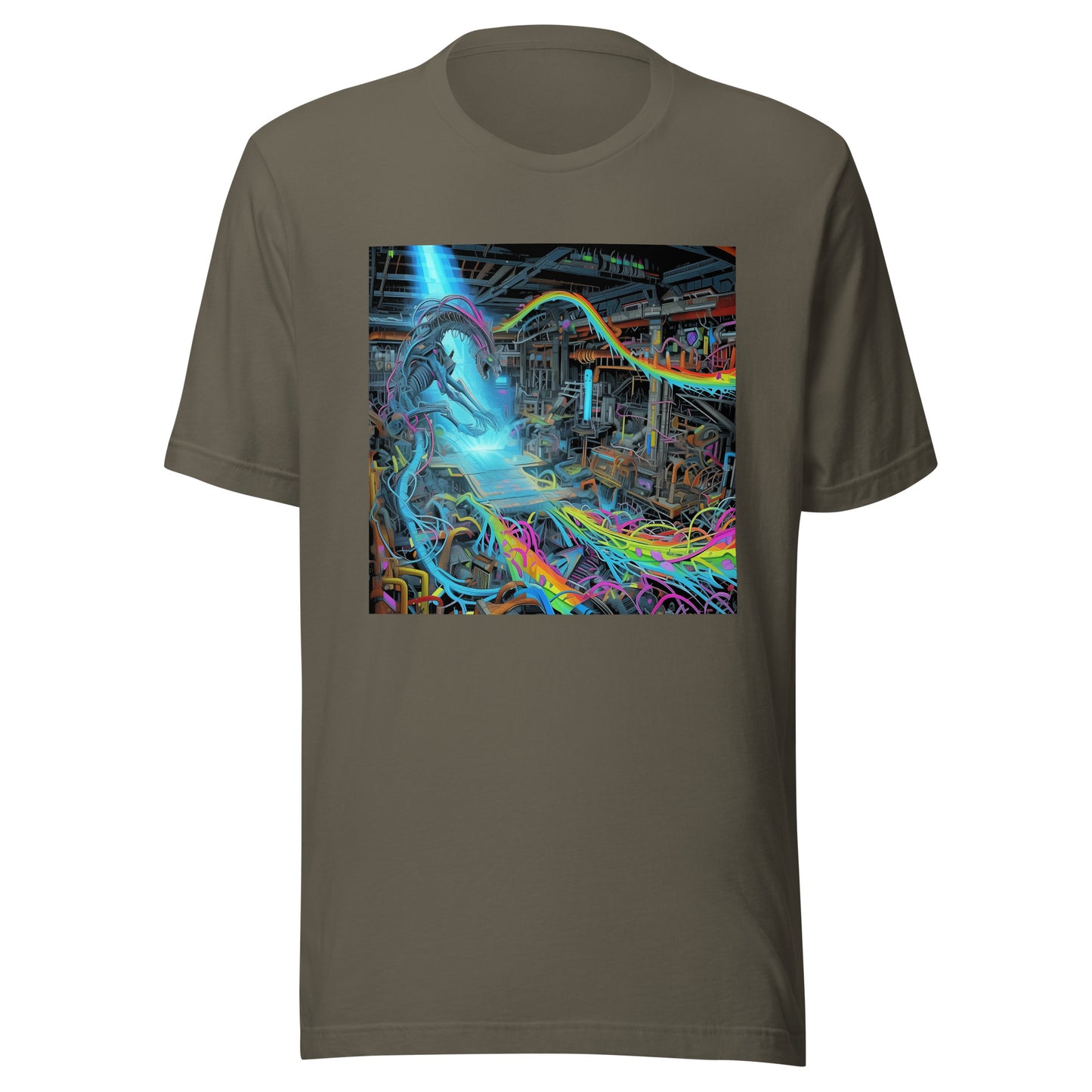 Wire Meca Robotic Psychedelic Rainbow Light Shaft Anime Unisex Tee