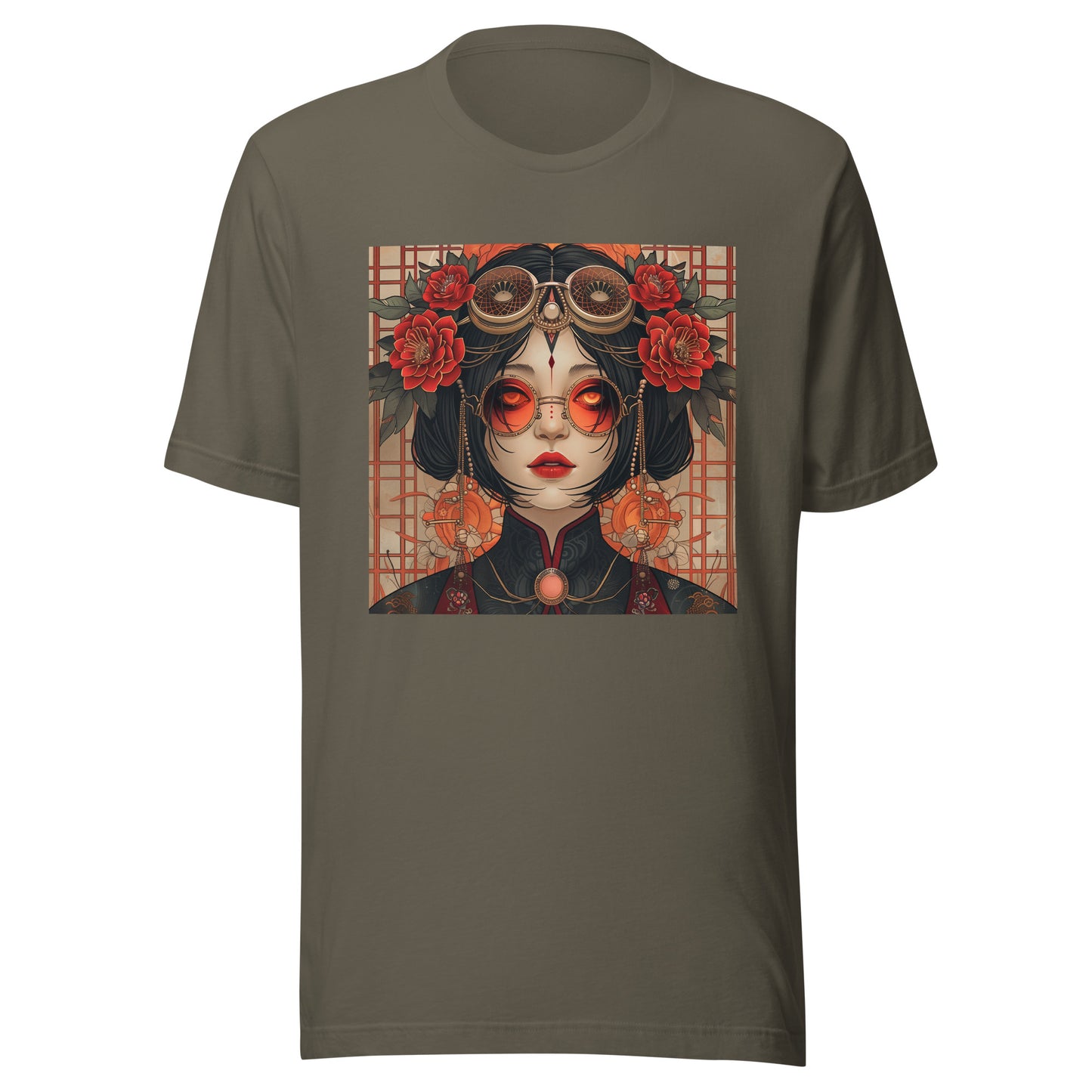 Sepia Rose Gold Steampunk Rose Lady Glasses Unisex Tee