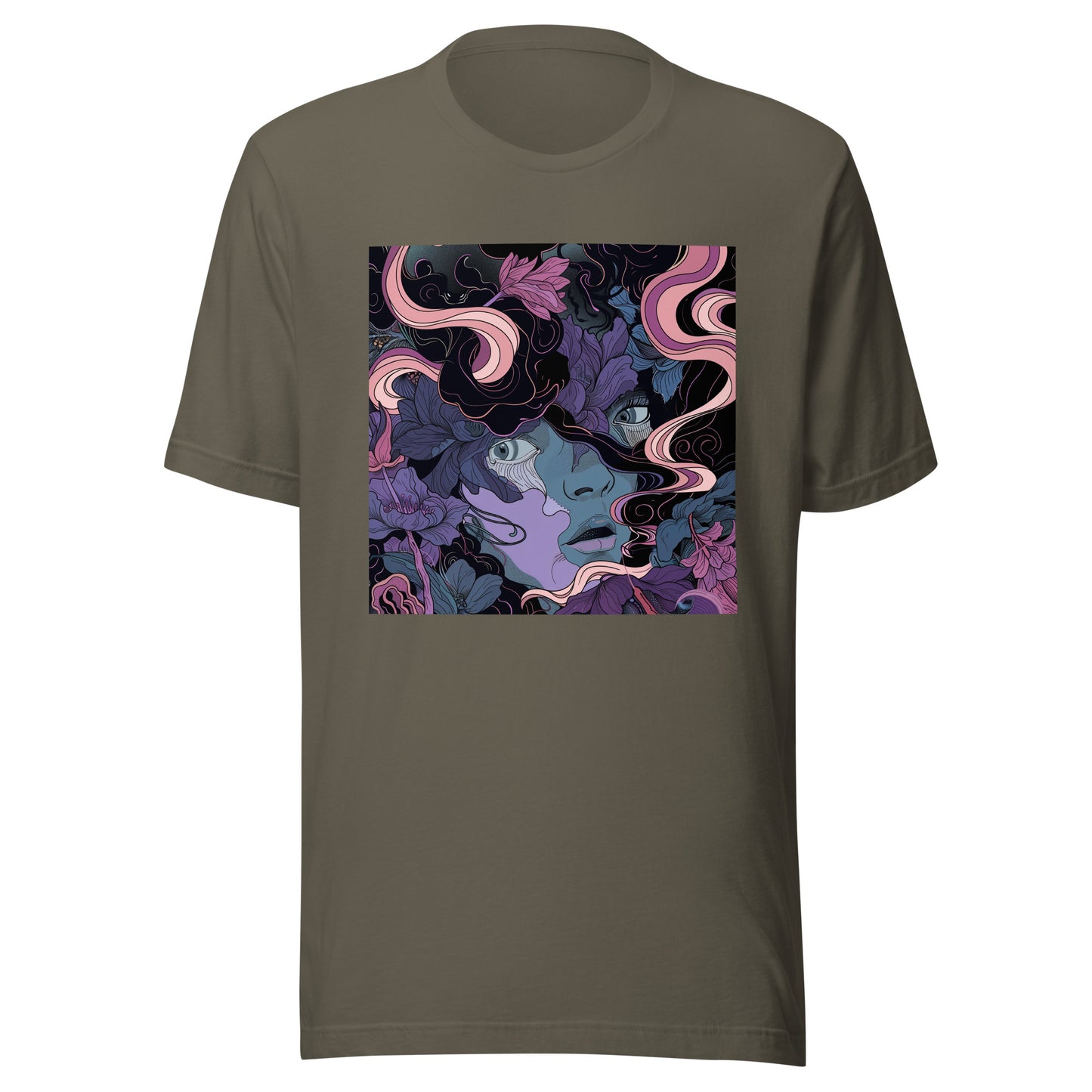 Black Purple Floral Swirl Leaf Face Unisex Tee