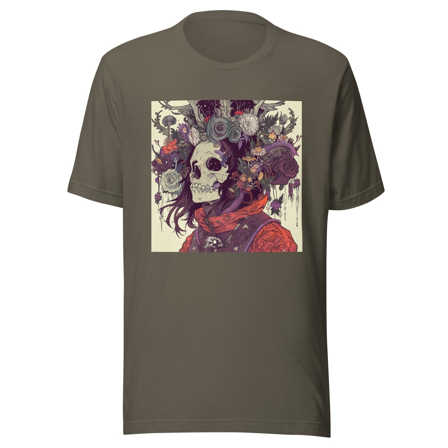 Skull Floral Sepia Warrior Tattoo Unisex Tee