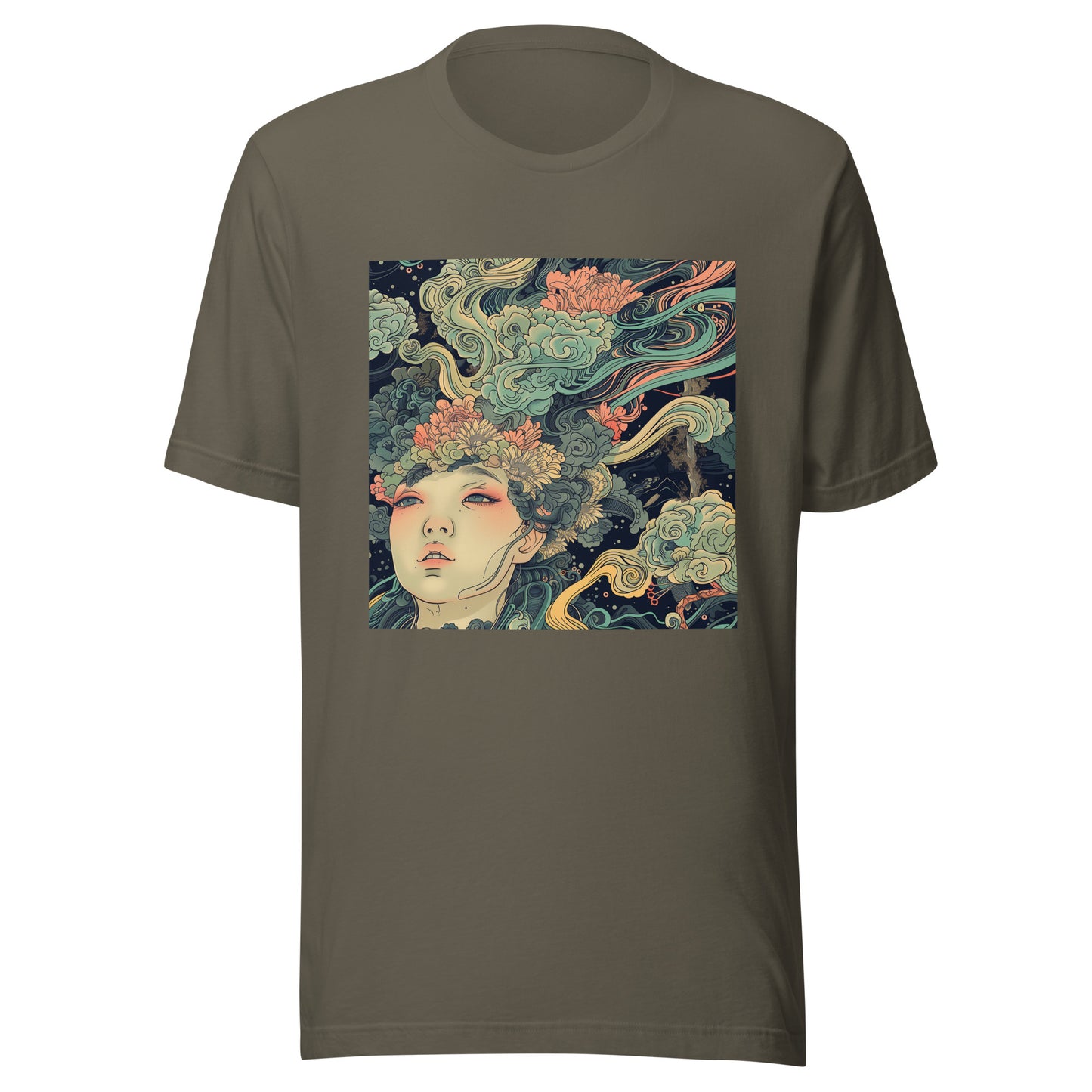 Japan Wave Floral Swirl Art Anime Unisex Tee