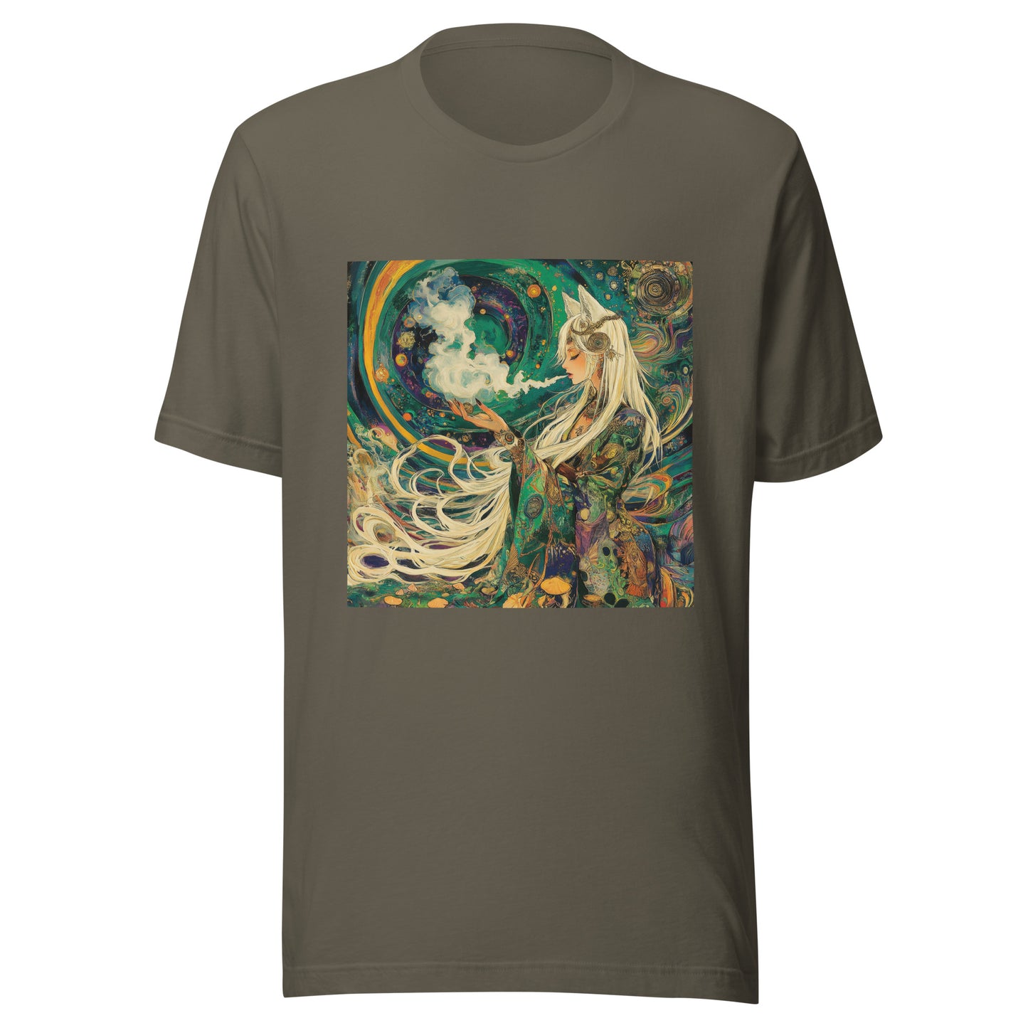 Akashic Neptune Dreamweaver Yokai Unisex Tee – White-Haired Fox Man Shaman Graphic T-Shirt