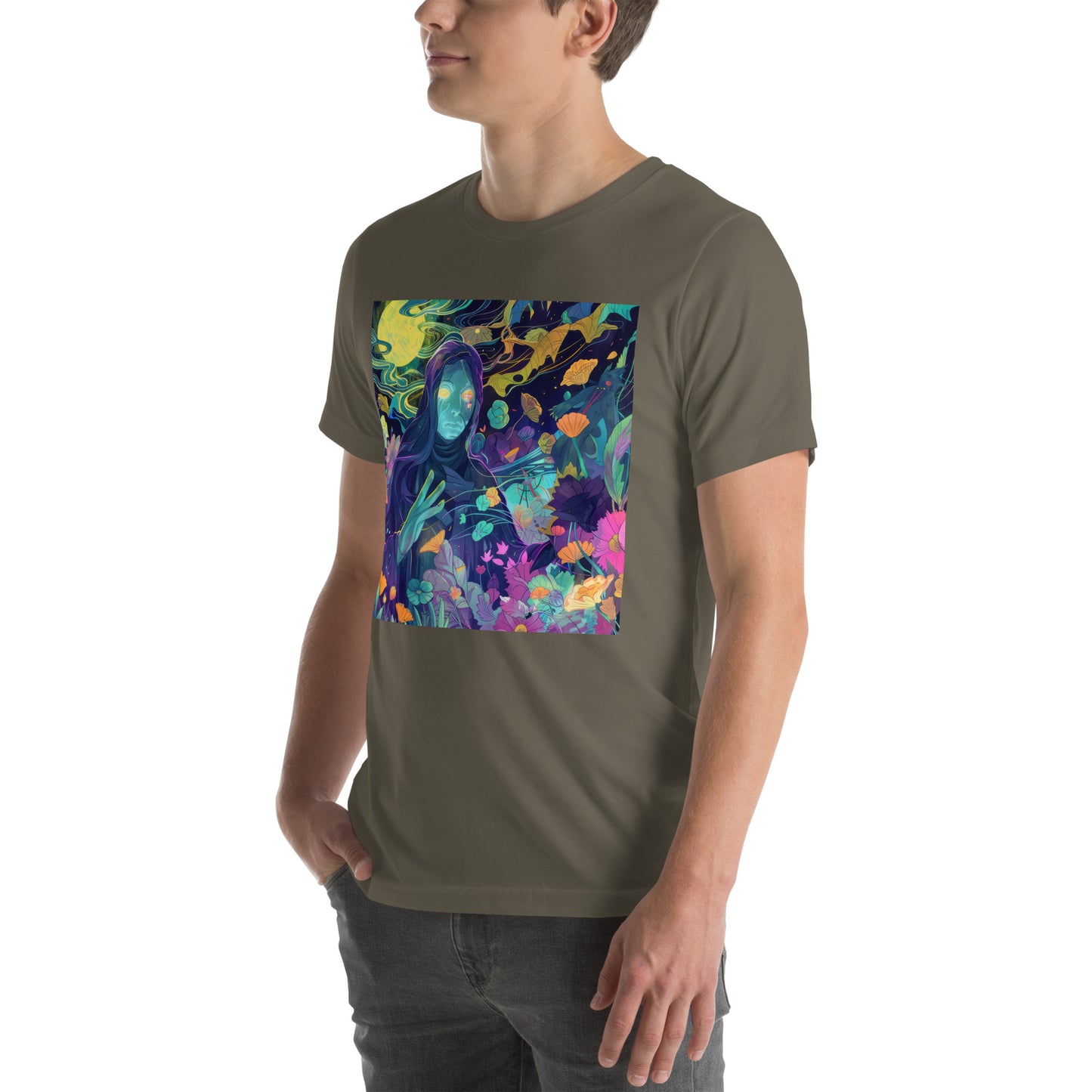 Cloaked Night Figure in Floral Garden Unisex Tee