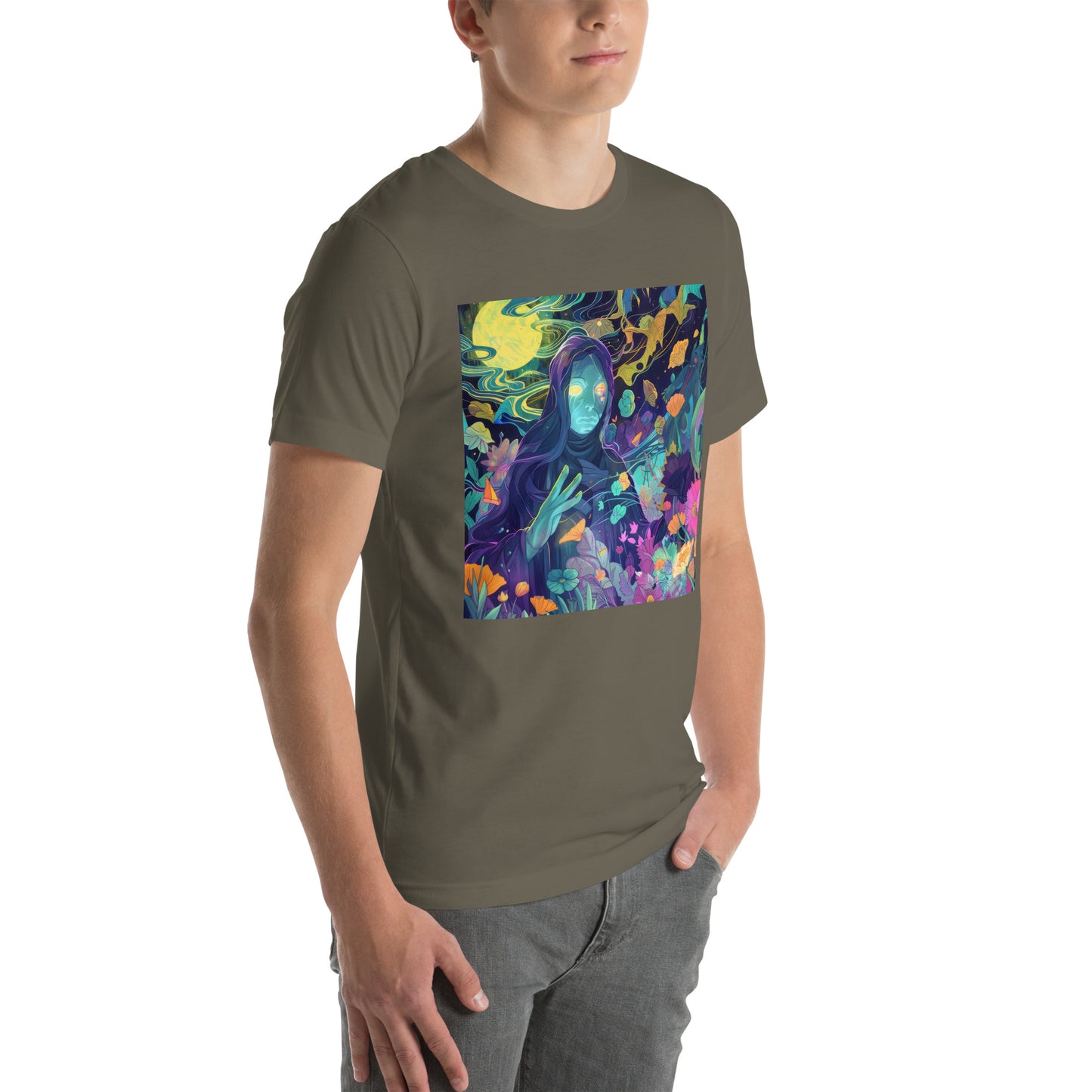 Cloaked Night Figure in Floral Garden Unisex Tee