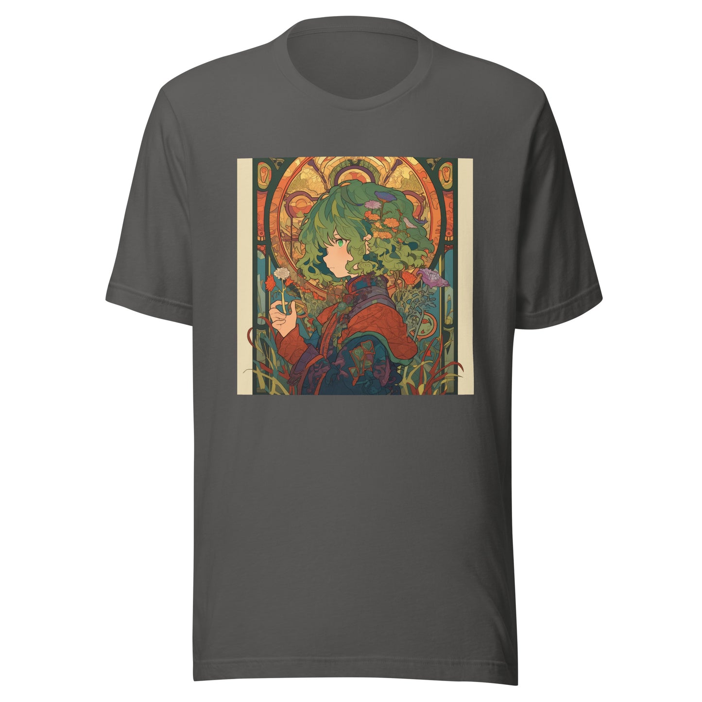 Green Hair Curly Avant Anime Lady Stain Glass Unisex Tee