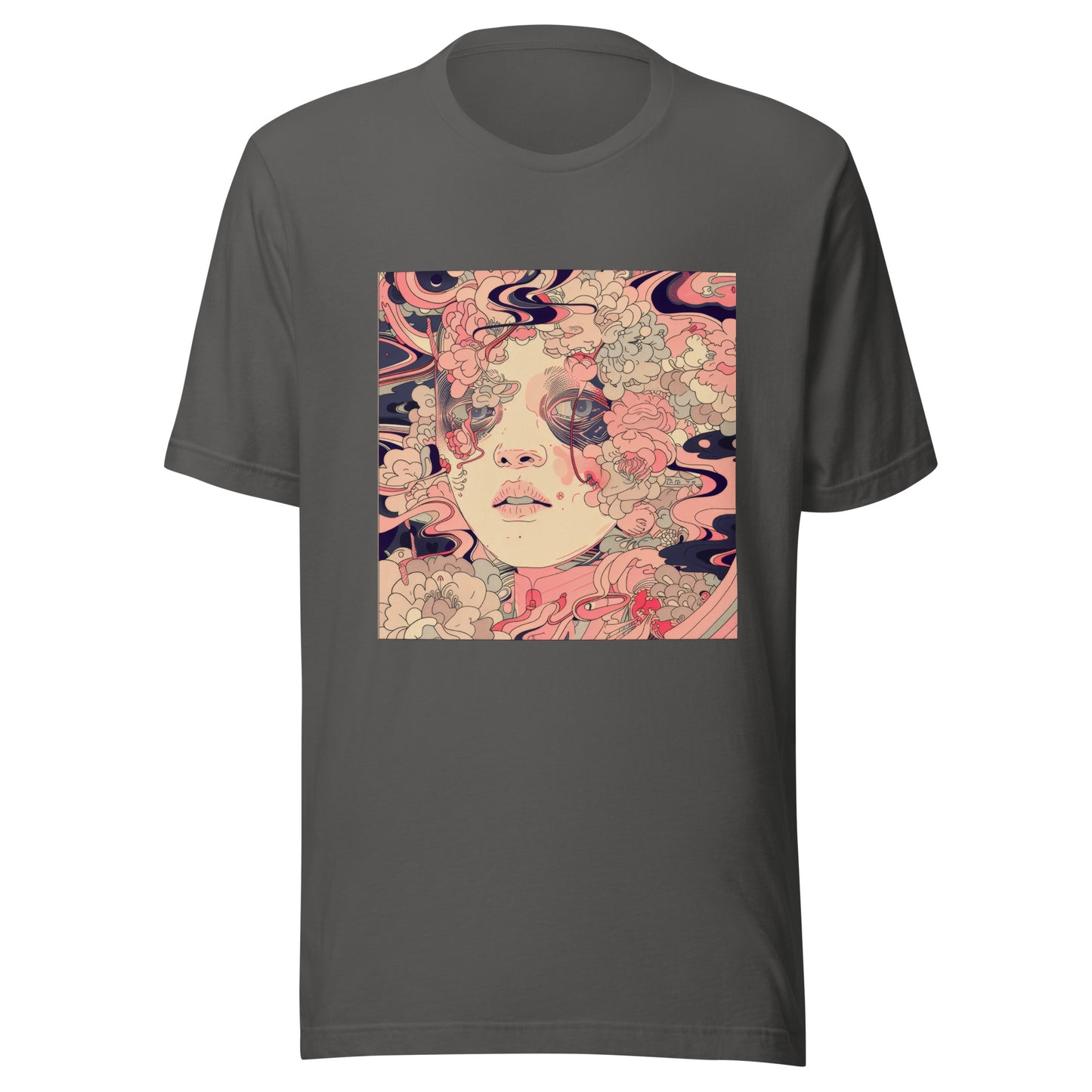 Pink Floral Swirl Face Boho Avant Anime Unisex Tee
