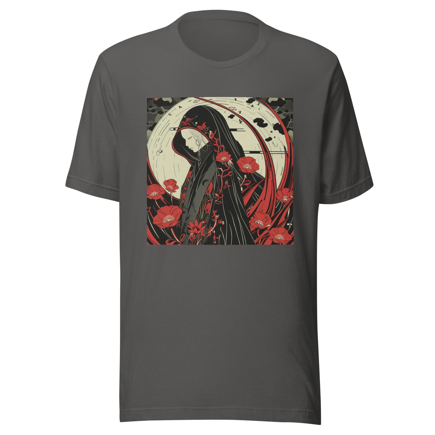 Cloaked Moon Floral Man Mysterious Night Anime Unisex Tee