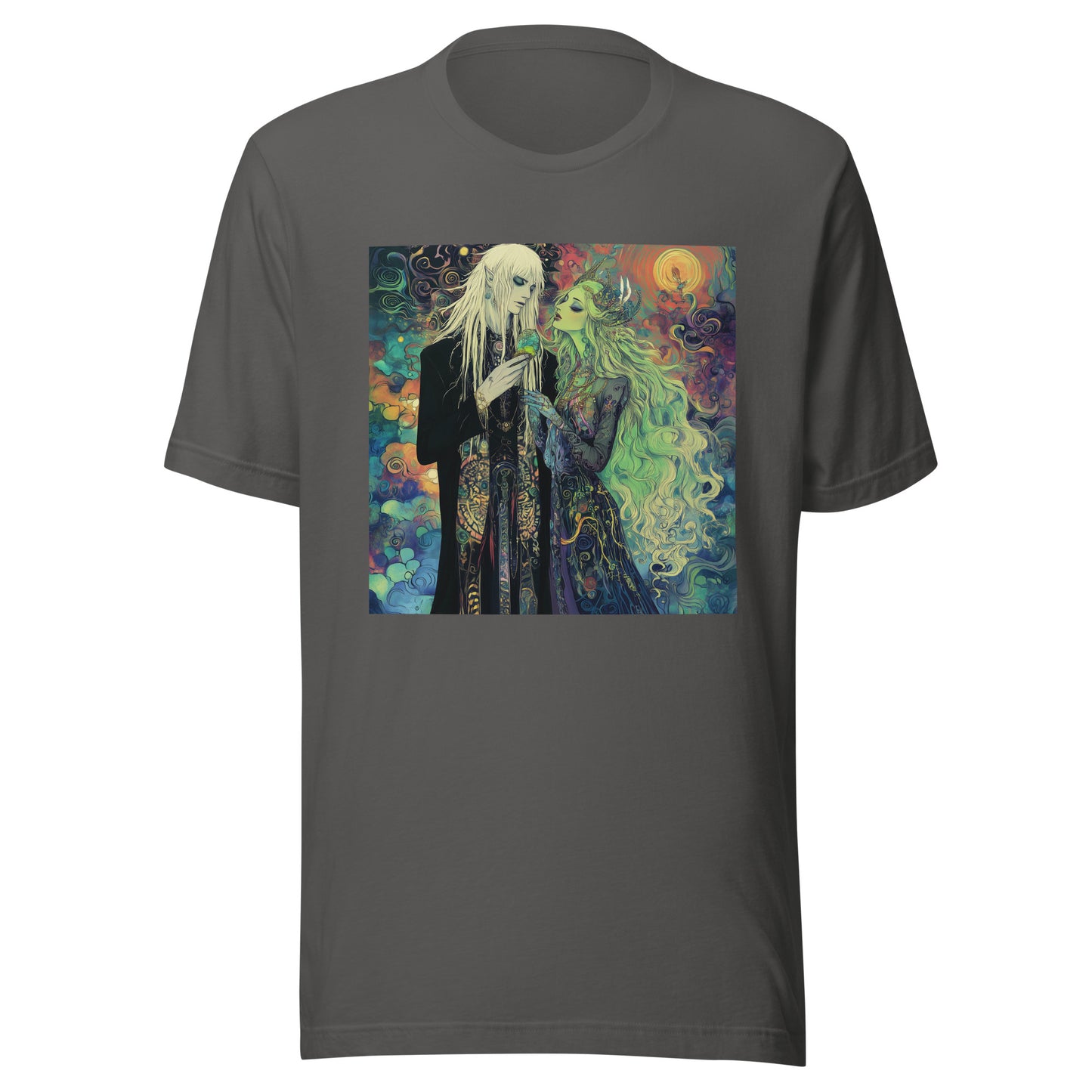 Avant Color Swirl Mint White Haired Yokai Goddess Couple Scene Unisex Tee