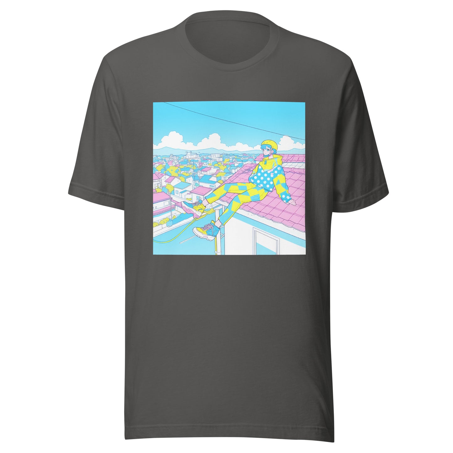 Pastel Anime Girl Roof Baby blue Yellow Parkor Unisex Tee
