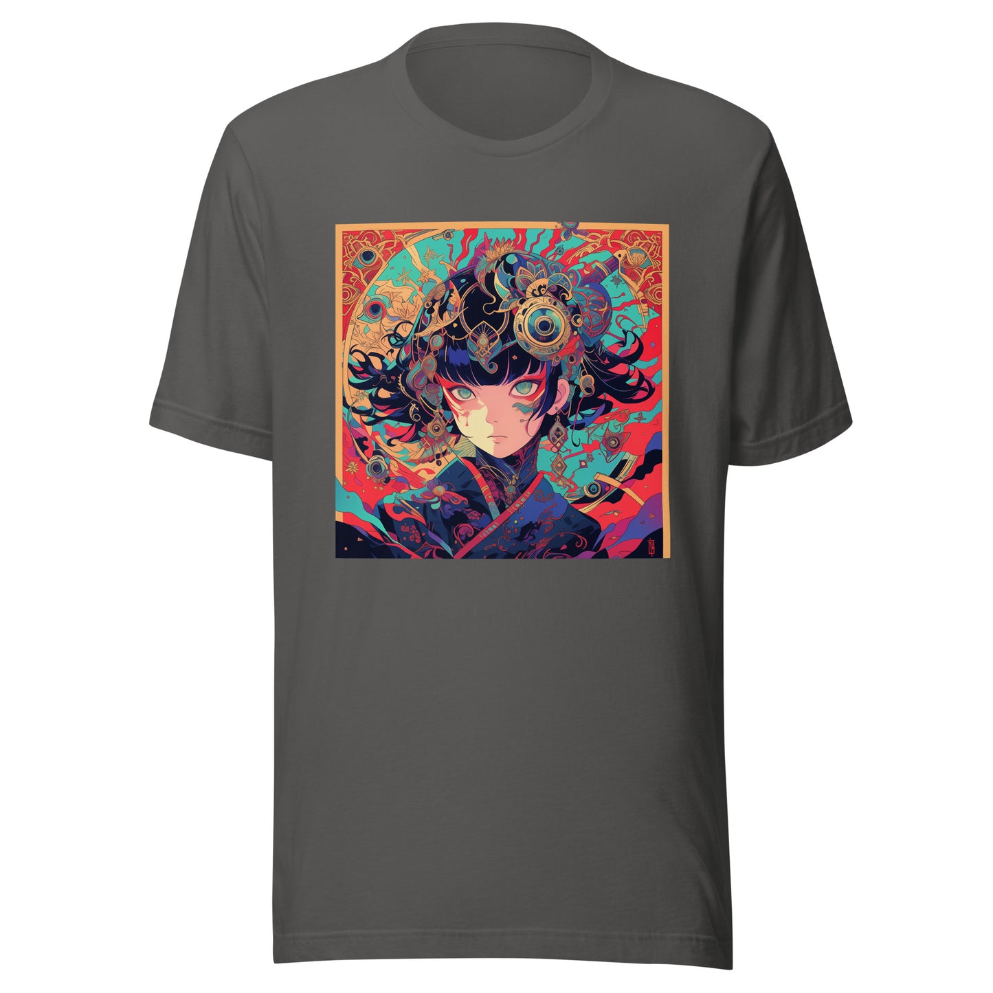 Red Fractal Kimono Anime Avant Lady hot colors Teal Moon Unisex Tee