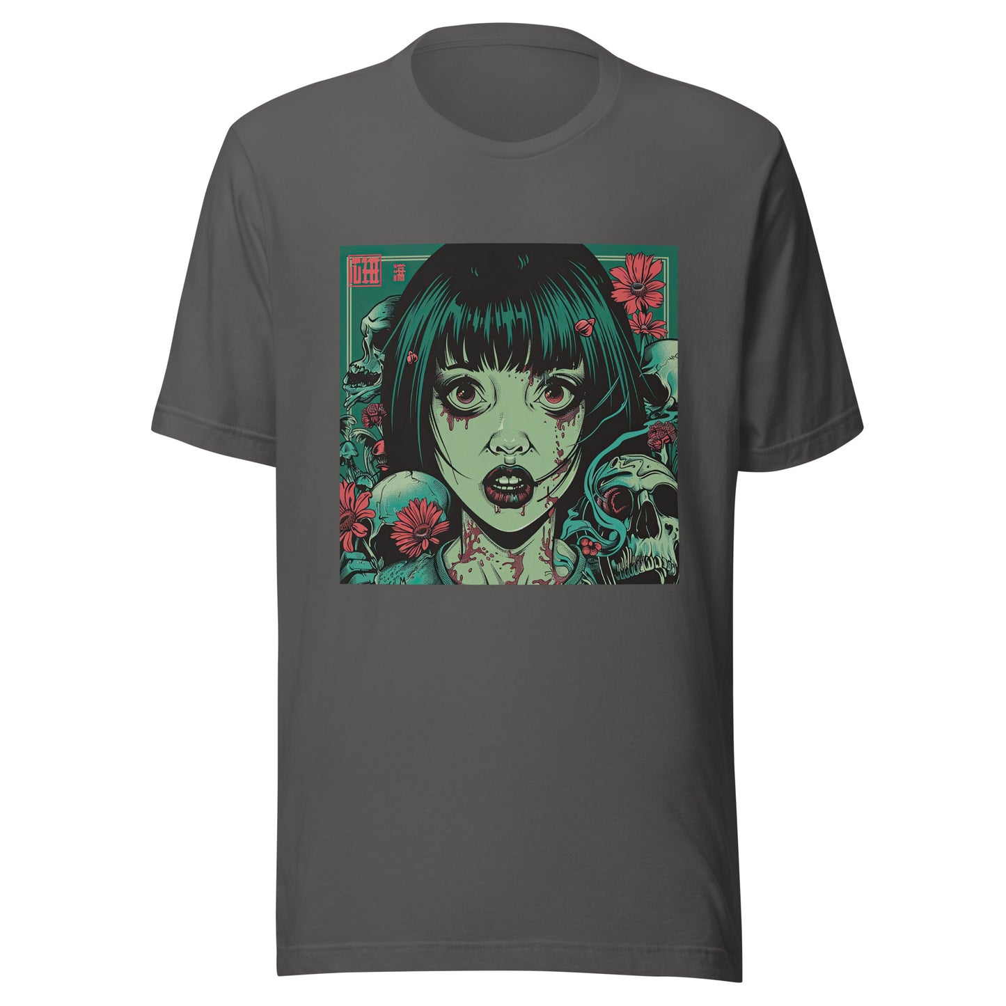 Brutalism Green Face Anime Skull Girl Tattoo Red Floral Unisex Tee