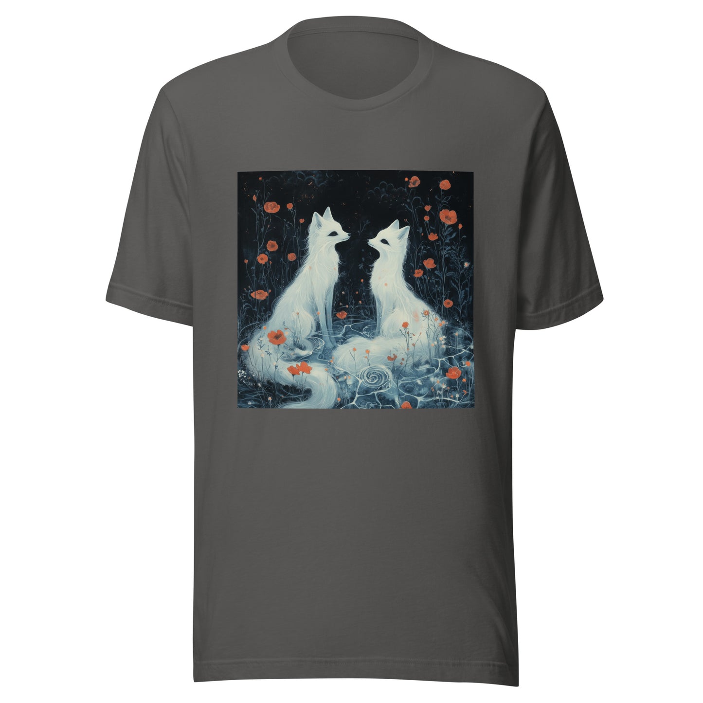 Dark Fox Ghost Spirit Floral Yokai Lake of Lake Woods Night Unisex Tee