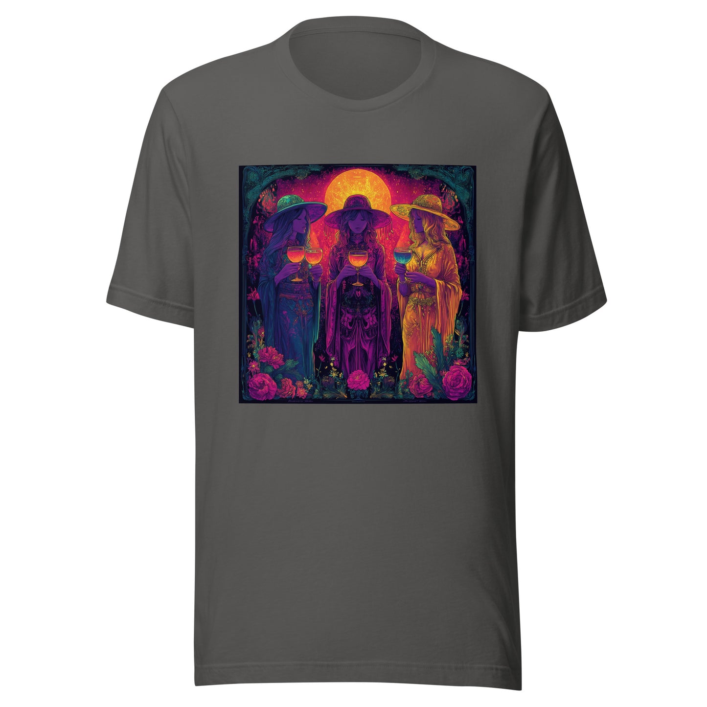 Harvest Moon Chalice Trinity Witches Uv Purple Bordered Unisex Tee Shirt