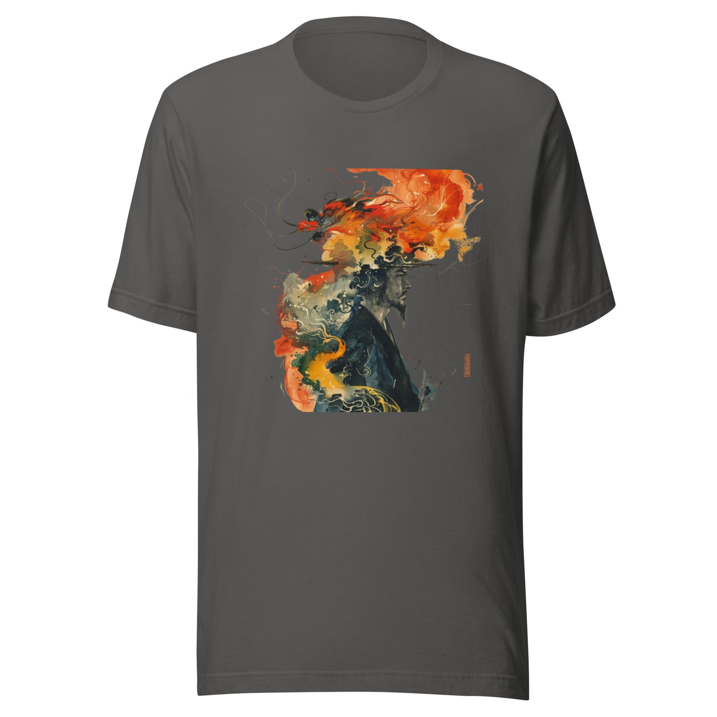 Watercolor Abstract Head Japan Dragon Splatter Sepia Man Unisex Tee