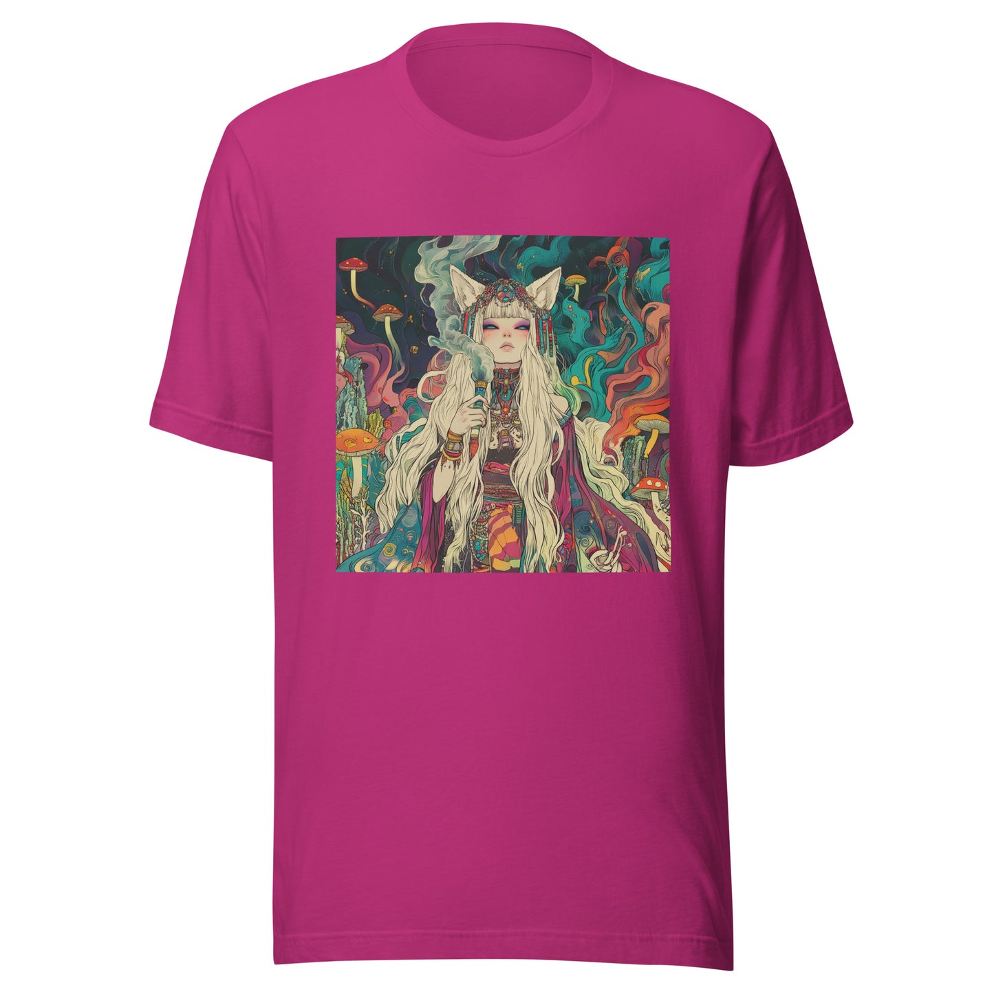 Avant Psychedelic Shroom Colorful Smoke Swirl Fox Goddess Unisex Tee