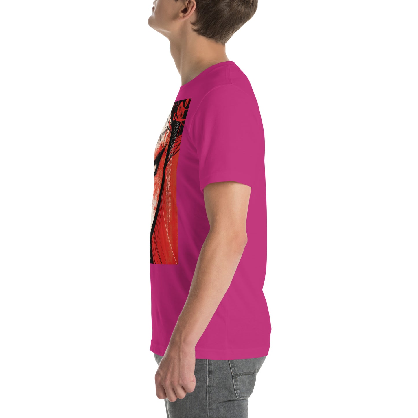 Red Face Geisha Stark Anime Yokai Close up Profile Unisex Tee
