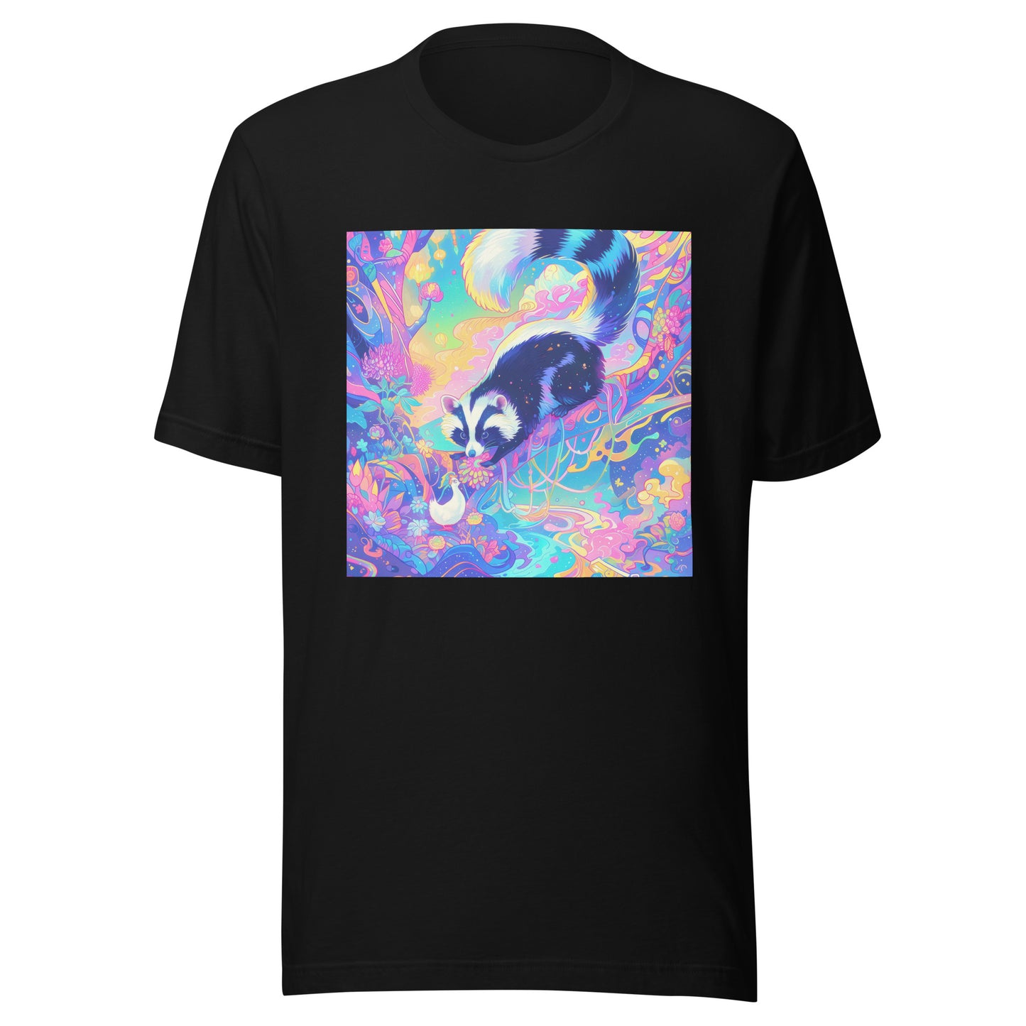 Goose Racoon Encounter Pastel Color Lake Tree branch Psychedelia Unisex Tee