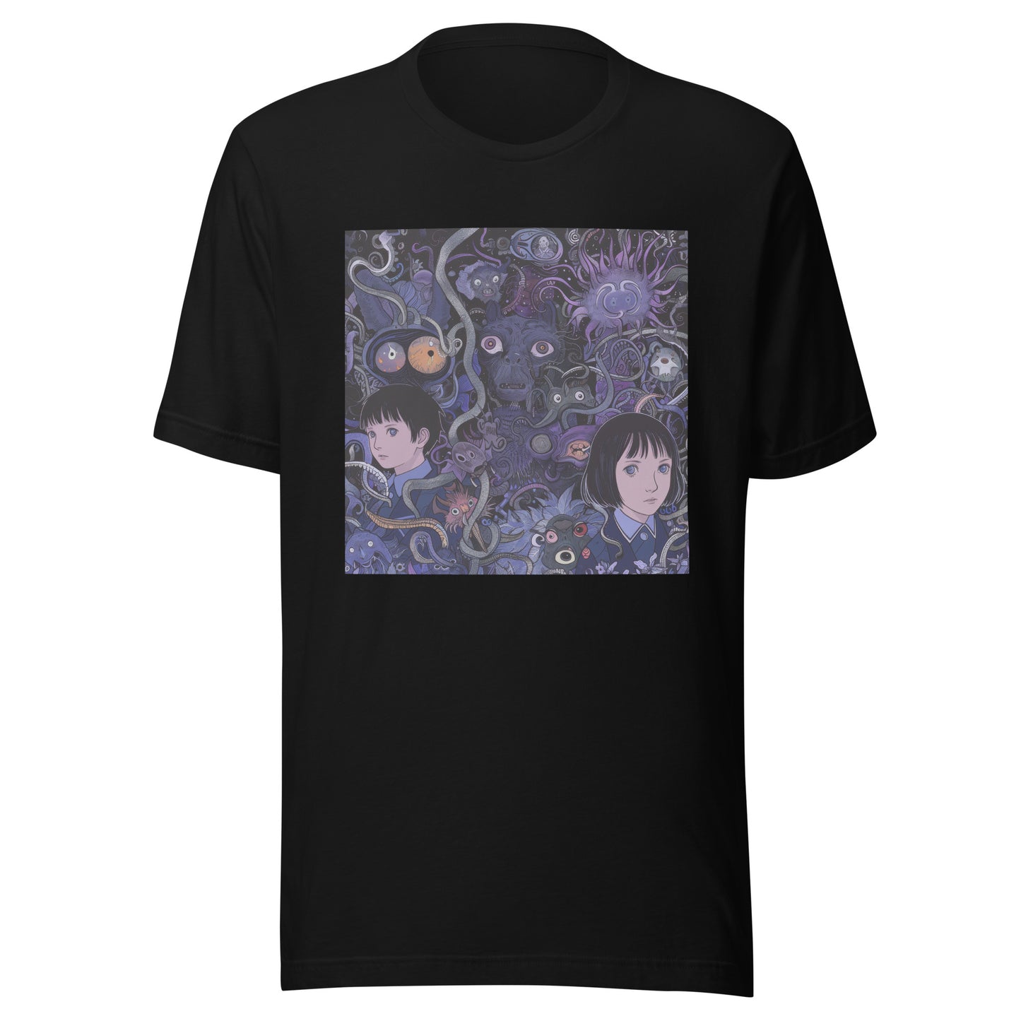 Purple Horror Anime Vine Creature Scene Unisex Tee
