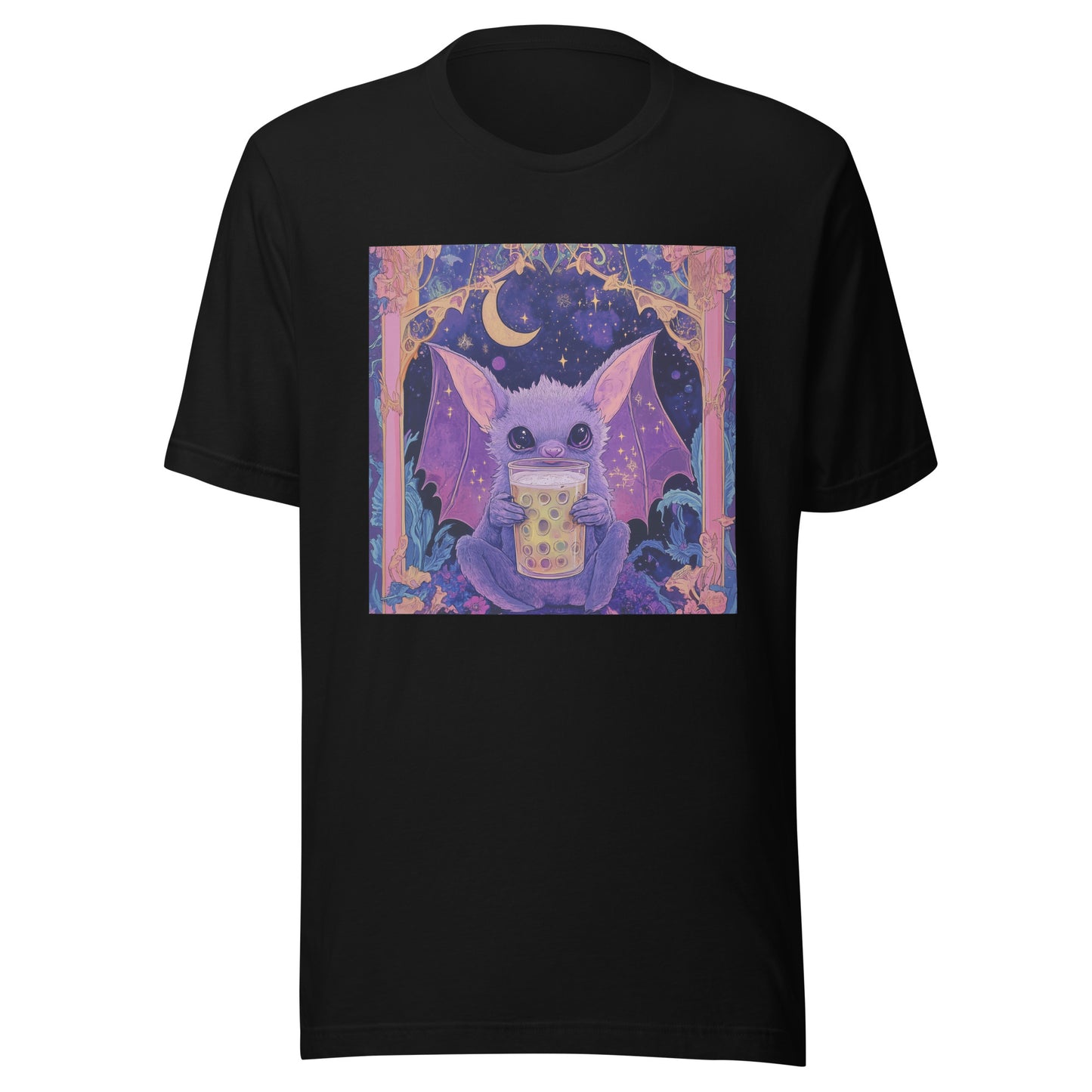 Bat Tea All the Rave UV Pastel Purple Crescent Border Unisex Tee