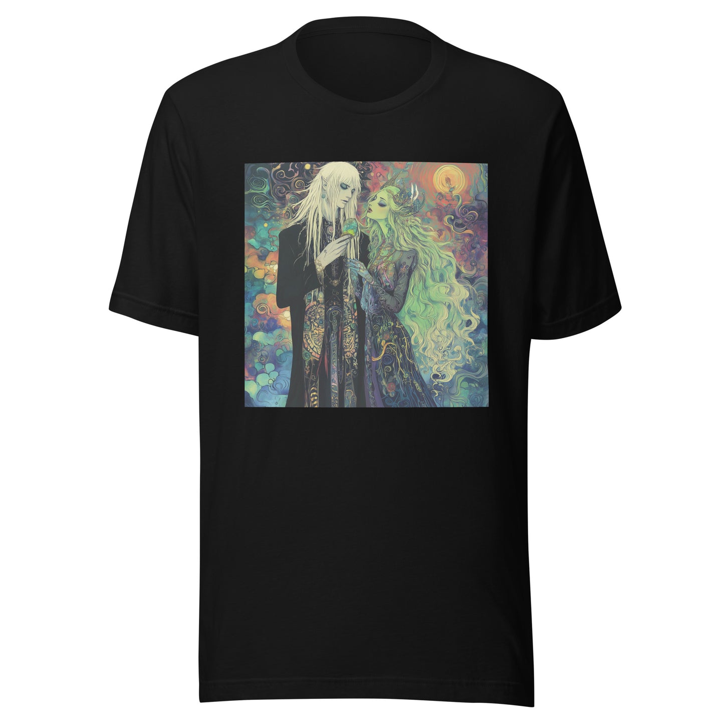 Avant Color Swirl Mint White Haired Yokai Goddess Couple Scene Unisex Tee